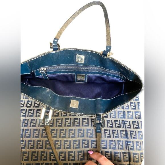 Fendi Tote Bag Zucca Zucchino Monogram FF Logo Brown Canvas Leather Vintage - Picture 10 of 13